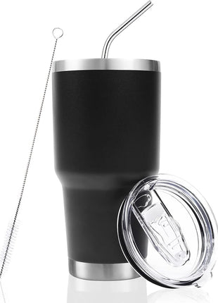 Toopify 30 oz Stainless Steel Insulated Tumbler Travel Mug with Straw Slider Lid, Cleaning Brush, Double Wall Vacuum