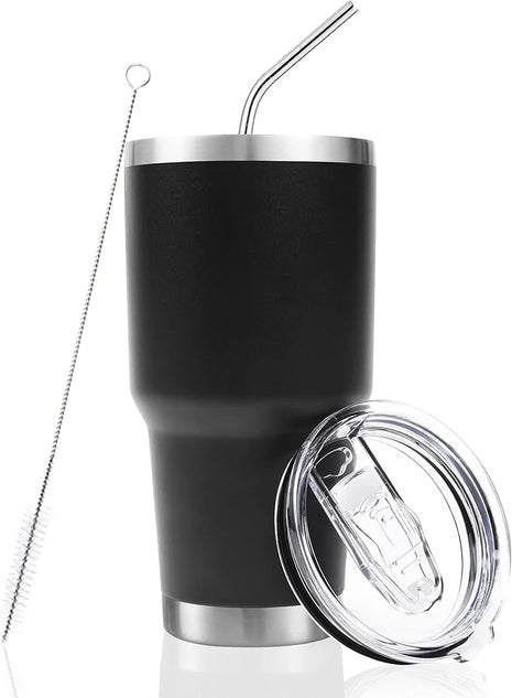 Toopify 30 oz Stainless Steel Insulated Tumbler Travel Mug with Straw Slider Lid, Cleaning Brush, Double Wall Vacuum