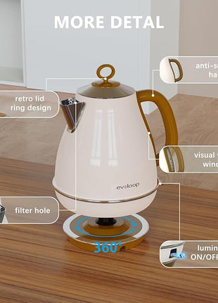 Evoloop 1.7L Electric Kettles, BPA Free Tea Kettle, Hot Water Boiler Heater, Stainless Steel Teapot, Auto Shut-Off & Boil-Dry Protection, 120V/1500W