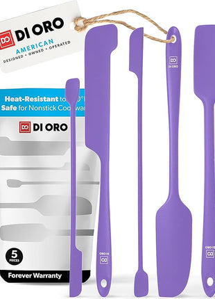 DI ORO Silicone Jar Spatulas for Scraping - Rubber Spatulas Silicone Heat Resistant - Kitchen Spatulas Nonstick Cookware Safe - Silicone Utensil Set for Blenders, Mixing, & Baking, (5pc, Lavender)
