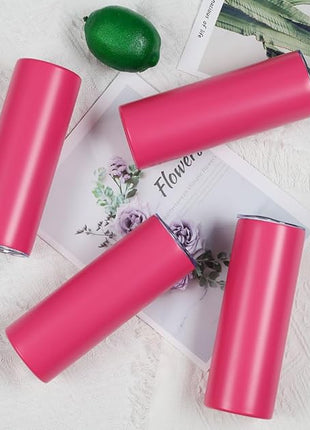 8 Pack 20 Oz Straight Skinny Tumblers,Individually Gift Boxed Stainless Steel Slim Skinny Tumbler Set Bulk, 20 Oz Insulated Slim Thin Travel Tumbler Cup for Diy,Hot Pink