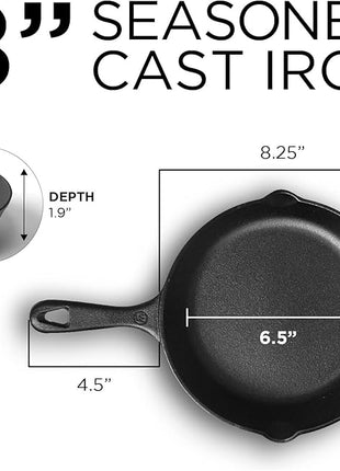 Commercial CHEF Pre-Seasoned Cast Iron Skillet with Removable Silicone Handle, 8-Inch Cast Iron Panst Iron Pan