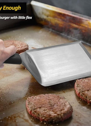 Stainless Steel Spatula Set With Full Tang Silicone Handle & Beveled Edges - Long Wide for Cast Iron Griddle BBQ Flat Top Grill, Pancake, Smash Burgers