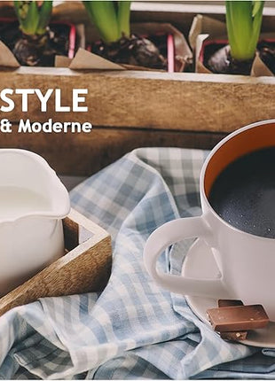 MIAMIO - Set of 6 Stoneware Coffee Mugs 12 Ounce/Cup Set - Le Papillon Collection (White-Colourful)