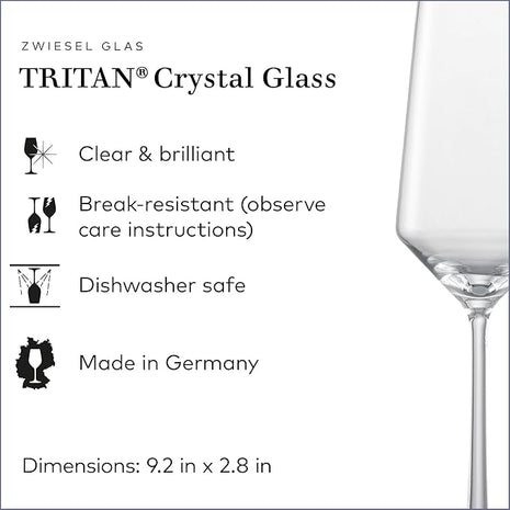 ZWIESEL GLAS Pure Champagne Glass (Set of 4), Champagne Flutes with Effervescent Point, Dishwasher-Safe Tritan Crystal Glasses, Made in Germany (10 Ounce)