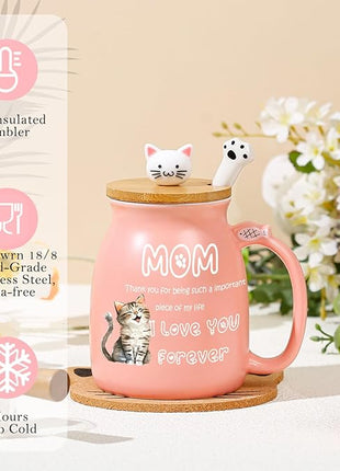 Christmas Gifts for Mom Stocking Stuffers for Mum Cute Ceramic Coffee Mug with Lid Fish Infuser Tea Cup Pink Stuff Best Mom Mama Gifts Mother Day Present Thank you Birthday Gifts from Daughter Son