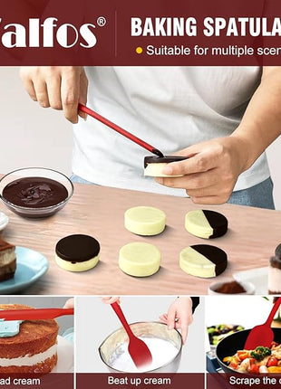 Walfos Silicone Spatula Set of 5-600°F Heat Resistant Kitchen Scraper Spatulas, Strong Steel Core and One-Pieces Seamless Design, Great for Cooking Mixing & Baking - BPA Free & Dishwasher Safe (Red)