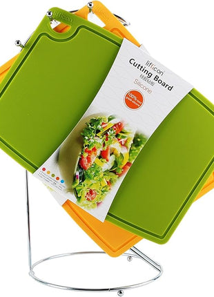 Liflicon Thick Cutting Boards for Kitchen Silicone Chopping Board Set of 2 Mid 12.6'' x 9.1”,Mini 9.1”x7.1” Non-slip Deep Drip Juice Groove Easy Grip Handle,Dishwasher Safe-Green