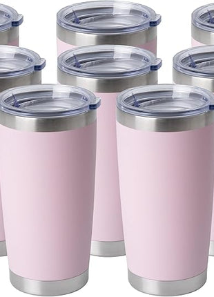 HASLE OUTFITTERS 20oz Stainless Steel Tumblers Bulk, Insulated Travel Cup with Lid, Double Wall Vacuum Coffee Mug for Cold & Hot Drinks 8 Pack, Light Pink