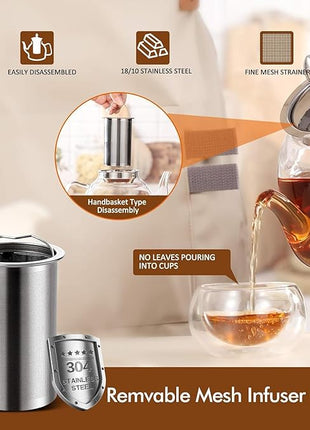 HIWARE 1500ml Glass Teapot with Removable Infuser, Stovetop Safe Tea Kettle, Blooming and Loose Leaf Tea Maker Set