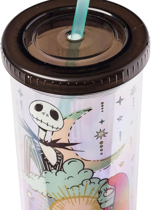 Silver Buffalo Disney Nightmare Before Christmas “Forever and Always” Featuring Jack Skellington and Sally Plastic Tall Cold Cup with Lid and Straw, 20 Ounces