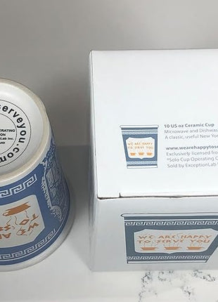 10 oz Ceramic New York City Greek Coffee Cup "We are Happy to Serve You"