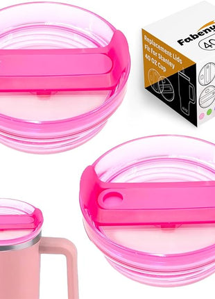 40 OZ Tumbler Lid Replacement Fit for Stanley Cup, 2 Pack Clear Replacement Lids Fit for Stanley Travel Tumbler, Spill Proof Tumbler Covers for Stanley Cup Accessories (Hot Pink)