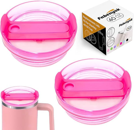 40 OZ Tumbler Lid Replacement Fit for Stanley Cup, 2 Pack Clear Replacement Lids Fit for Stanley Travel Tumbler, Spill Proof Tumbler Covers for Stanley Cup Accessories (Hot Pink)