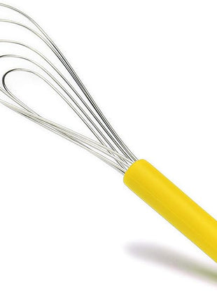Flat Whisk Silicone Handle Non Slip 10" - 5 Wires Whisk with 10 Heads for Kitchen Cooking by Jell-Cell (Yellow)