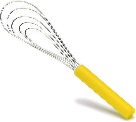 Flat Whisk Silicone Handle Non Slip 10" - 5 Wires Whisk with 10 Heads for Kitchen Cooking by Jell-Cell (Yellow)