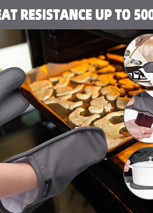 Hovico 2PCS Silicone Pot Holders, Oven Mitts Heat Resistant Hot Pads with Pockets, Non Slip Pot Holder for Kitchen Baking and Cooking| 9.8 x 7 Inches | Towel Cloth Interior Lining - Gray