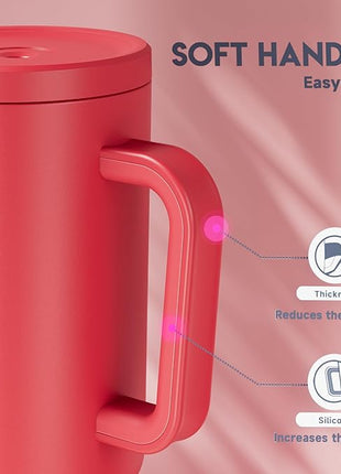 Meoky 40 oz Tumbler with Handle and Straw: Stainless Steel Insulated Tumbler with Lid and Straw - 100% Leak Proof Tumbler for Car Cup Holders - Travelers Commuters Workers, Red