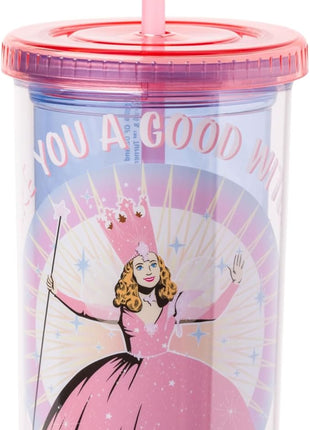 Silver Buffalo The Wizard of Oz Featuring Glinda Are You a Good Witch or a Bad Witch Plastic Tall Cold Cup with Lid and Straw, 20 Ounces
