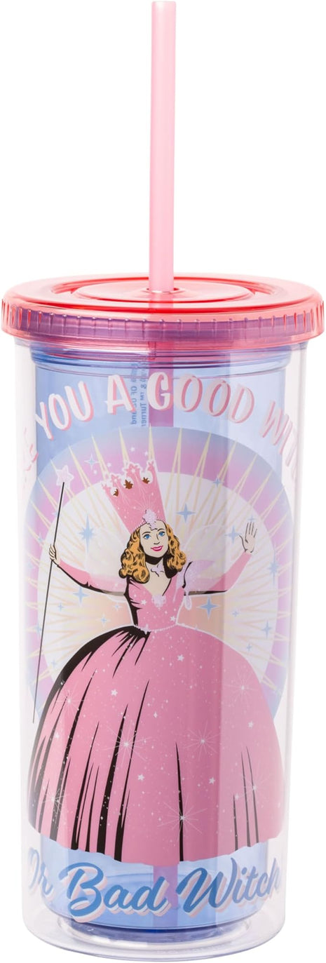 Silver Buffalo The Wizard of Oz Featuring Glinda Are You a Good Witch or a Bad Witch Plastic Tall Cold Cup with Lid and Straw, 20 Ounces