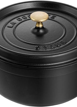 STAUB Cast Iron Dutch Oven 4-qt Round Cocotte, Made in France, Serves 3-4, Matte Black