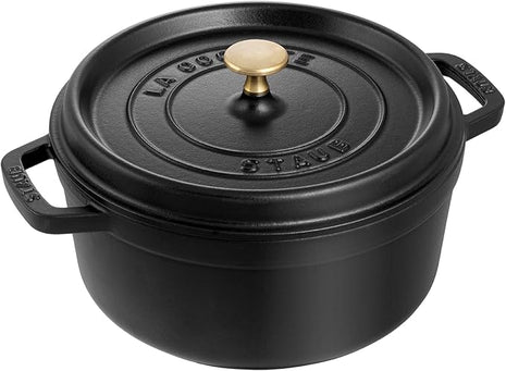 STAUB Cast Iron Dutch Oven 4-qt Round Cocotte, Made in France, Serves 3-4, Matte Black