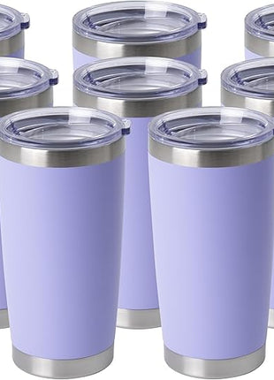 HASLE OUTFITTERS 20oz Stainless Steel Tumblers Bulk, Insulated Travel Cup with Lid, Double Wall Vacuum Coffee Mug for Cold & Hot Drinks 8 Pack, Light Purple