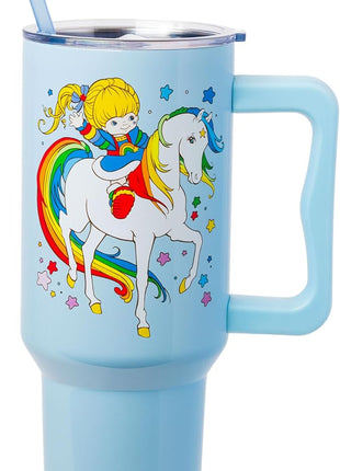 Silver Buffalo Rainbow Brite Featuring Starlite Stars Stainless Steel Tumbler with Handle and Straw, Fits in Standard Cup Holder, 40 Ounces (Pack of 12)