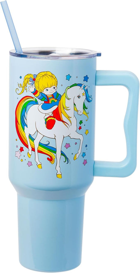 Silver Buffalo Rainbow Brite Featuring Starlite Stars Stainless Steel Tumbler with Handle and Straw, Fits in Standard Cup Holder, 40 Ounces (Pack of 12)