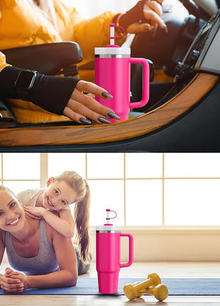 Silicone Spill Stopper Set Compatible with Stanley Cup 2.0 30oz & 40oz with Straw Cover (Set of 2, Passion Pink)