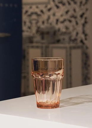 Bormioli Rocco Rock Bar 12.5 oz. Long Drink Stackable Tempered Beverage Glasses for Cold Drinks, Water, and Cocktails, Set of 6, Peach