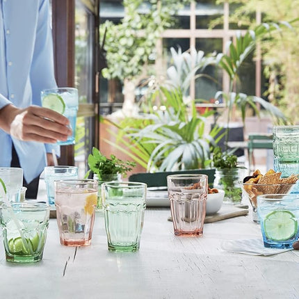 Bormioli Rocco Rock Bar 12.5 oz. Long Drink Stackable Tempered Beverage Glasses for Cold Drinks, Water, and Cocktails, Set of 6, Ice Blue (Pack of 4)