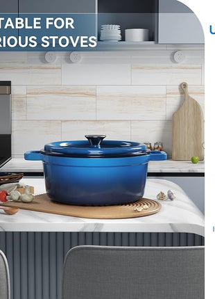 Miereirl 6.5 Quart Enameled Dutch Oven Pot with Lid, Cast Iron Dutch Oven with Dual Handles for Bread Baking, Cooking, Non-stick Enamel Coated Cookware (Dark Blue)