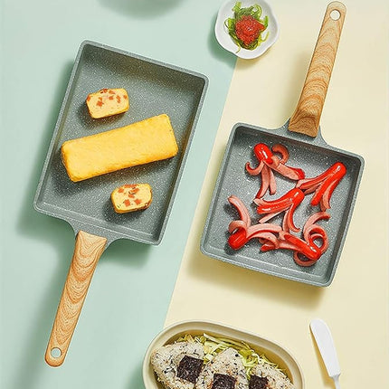 Japanese Omelette Pan Nonstick Tamagoyaki Egg Pan,Retangle Small Frying Pan,with Silicone Spatula & Brush,Non-Stick Coating (PFOA Free) - 20 x 15cm