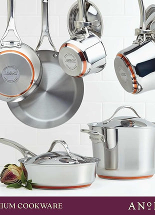 Anolon Nouvelle Stainless Stainless Steel Frying Pan / Fry Pan / Stainless Steel Skillet with Lid - 12 Inch, Silver