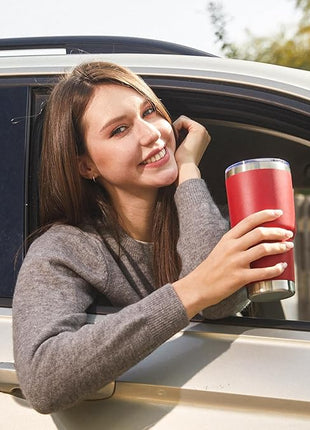 MEWAY 30oz Insulated Tumbler With Lids and Straws,Stainless Steel Double Vacuum Coffee Tumbler Cup, Brush, Durable Powder Coated Coffee Cup for Cold & Hot Drinks, Office, Travel(Coral red,4 PACK)