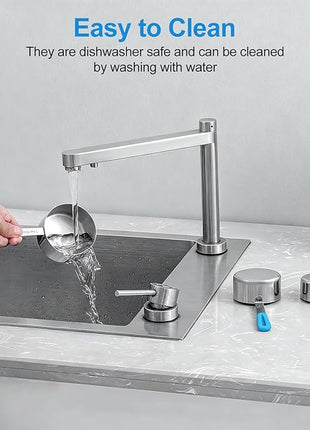 Measuring Cups and Spoons Set Stainless Steel 10 Piece for Cooking and Baking (5 Cups + 5 Spoons, Light Blue Handle)