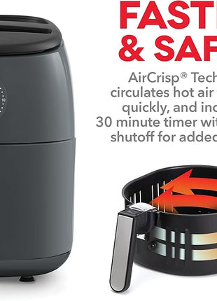 DASH Tasti-Crisp™ Express Air Fryer Oven, 2.6 Qt., Gray – Compact Air Fryer for Healthier Food in Minutes, Ideal for Small Spaces - Auto Shut Off, Analog, 1000-Watt