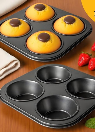 6 Pack Air Fryer Muffin Pan, 4 Cup Non-Stick Small Oven Cupcake Baking Pan, Carbon Steel Round Muffin Tin Bakeware Cake Mould for Egg Muffin, Quiches, Frittatas