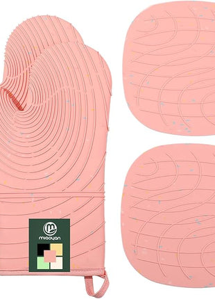 4 Pieces Oven Mitts of Macaron Color Thickened Non-Slip Silicone Kitchen Gloves, Heat Resistant up to 750F, Essential for Kitchen Baking (Pink)