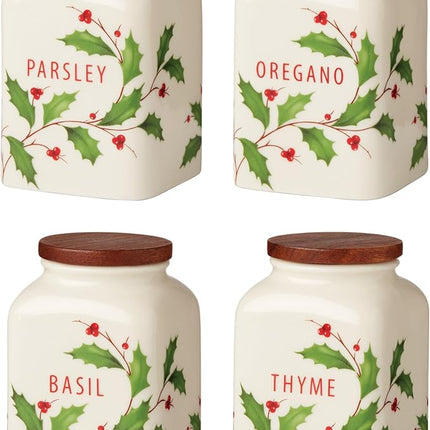 Lenox 895049 Holiday Cooking Spice Jars, Set of 4, Christmas Theme