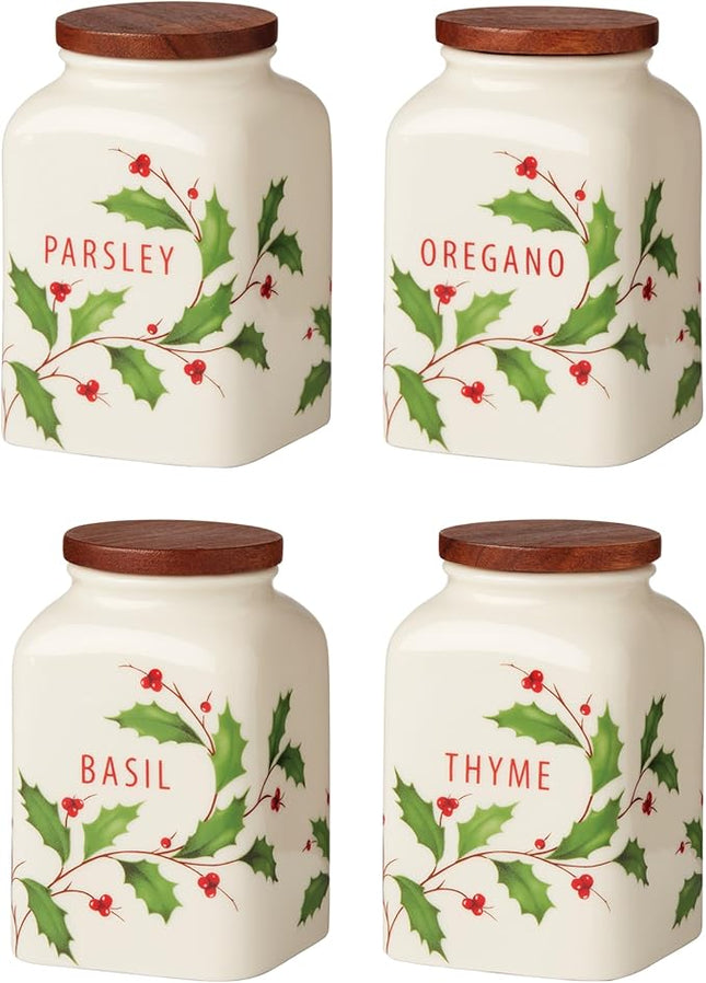 Lenox 895049 Holiday Cooking Spice Jars, Set of 4, Christmas Theme