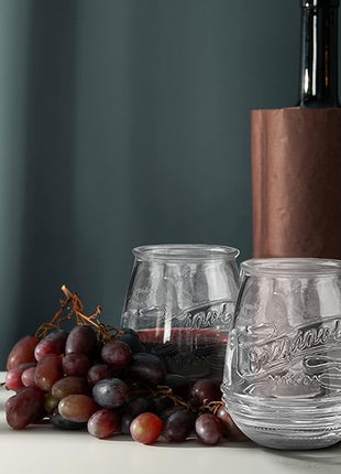 Glaver's Stemless Wine Glasses 21 Oz. Set Of 4 Original Mason Vintage Goblet Beverage Glasses Uses For Your Cocktail Lounge, Whiskey Parties, and Everyday Dinner Table. Dishwasher Safe. (Large)