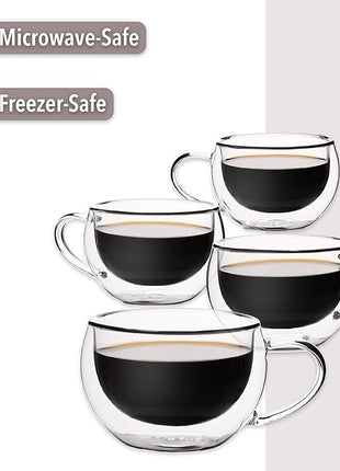 BTaT Insulated Espresso Cups, Glass Tea & Coffee Mugs, Set of 4 (6 oz, 180 ml), Double Wall, Latte & Espresso Glasses