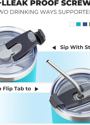 MEWAY 12 oz Lowball, Tumbler Stainless Steel Double Wall Vacuum Insulated Mug with Straw and Lid, Cleaning Brush ，Durable Powder Coated Insulated Coffee Cup for Cold & Hot Drinks (Light Blue,4 pack)