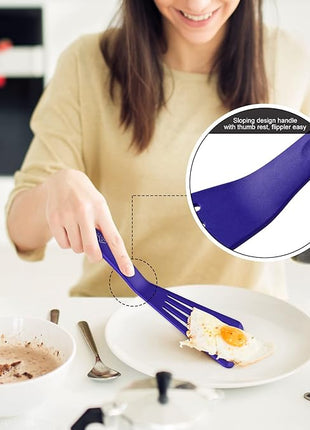 HOTEC 600℉ Heat Resistant Silicone Slotted Fish Turner Spatula Set, BPA Free Kitchen Cooking Spatulas, for Non Stick Cookware Dishwasher Safe Classic Blue, set of 2