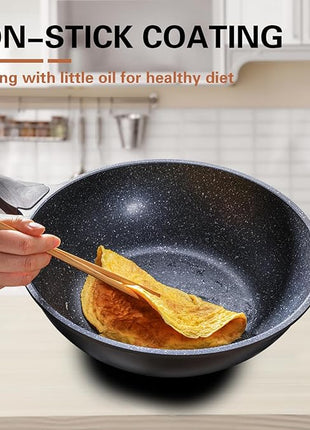 Kordisen Nonstick Wok with Lid, 12 Inch Woks & Stir-fry Pans, Granite Stone Coating for Cooking, Induction Cookware, Compatible with All Stovetops, PFOA Free