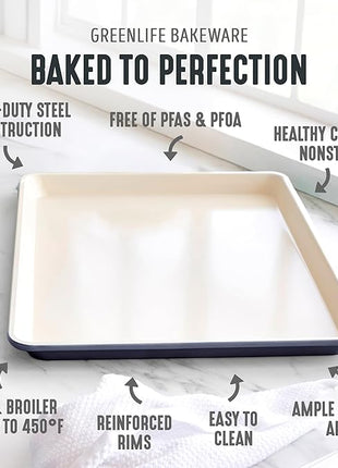 GreenLife Bakeware 18” x 13” Half Cookie Sheet Baking Pan, Non-Toxic PFAS-Free Healthy Ceramic Nonstick, Oven Safe to 450°F, Easy Release, Even Heating, Easy Clean, Black