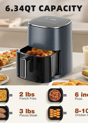 Elevon 6QT Large Air Fryer, 12-in-1 Digital Airfryer with Clear Window, Roast, Reheat, Dehydrate, Bake, Steam with 400F and More, Dishwasher Safe, Nonstick, Fit for Family of 2-5, Gray