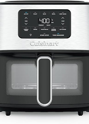 Cuisinart Air Fryer, 6-Quart Basket Large Fryer with 5 Cooking Functions to Roast, Bake, Broil, Air Fry and Keep Warm, 5 Airfryer Presets, Dishwasher-Safe Parts, AIR-200, Stainless Steel & Black